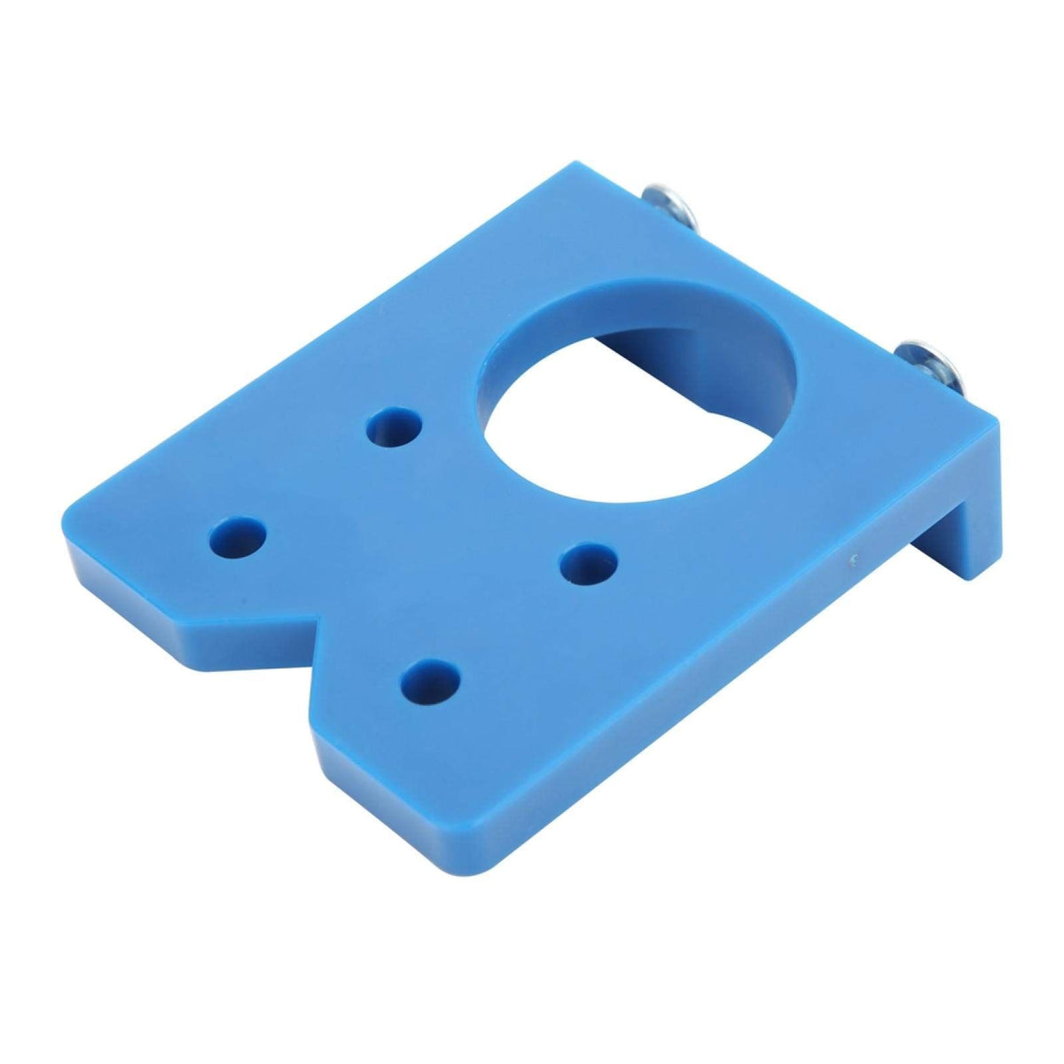 Blue 35mm plastic hinge hole positioner and door cabinet drilling jig for woodworking and outdoor play equipment tools.