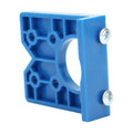 Blue 35mm plastic hinge hole positioner for cabinet doors, woodworking jig guide for precise drilling, designed for DIY furniture projects.