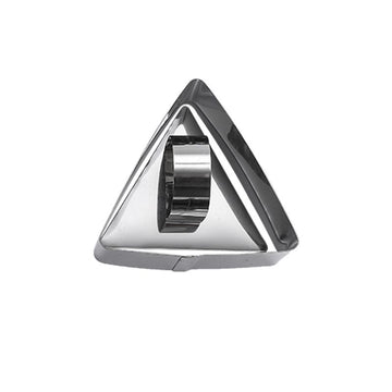 Stainless steel triangular cake ring mold with food press, small size, dishwasher safe, designed for creative pretend play with kids.