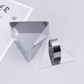 Stainless steel triangle cake ring mold with food press, small size, dishwasher safe, ideal for baking and pretend play.