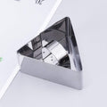 Stainless steel triangular cake ring mold with food press, small size, dishwasher safe, ideal for mousse and pretend play kitchen toys