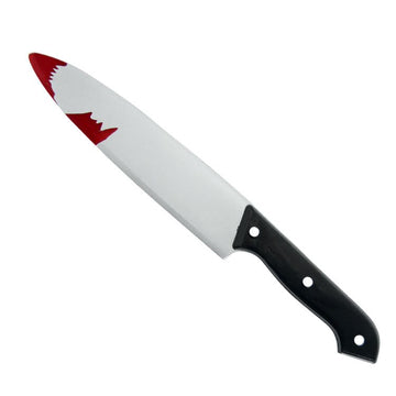 Two plastic Halloween prank knives with bloody detail for pretend play, part of Halloween costume party game supplies for kids.