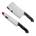 Set of 2 Halloween plastic prank knives with bloody details, suitable for kids' pretend play and costume party performances.
