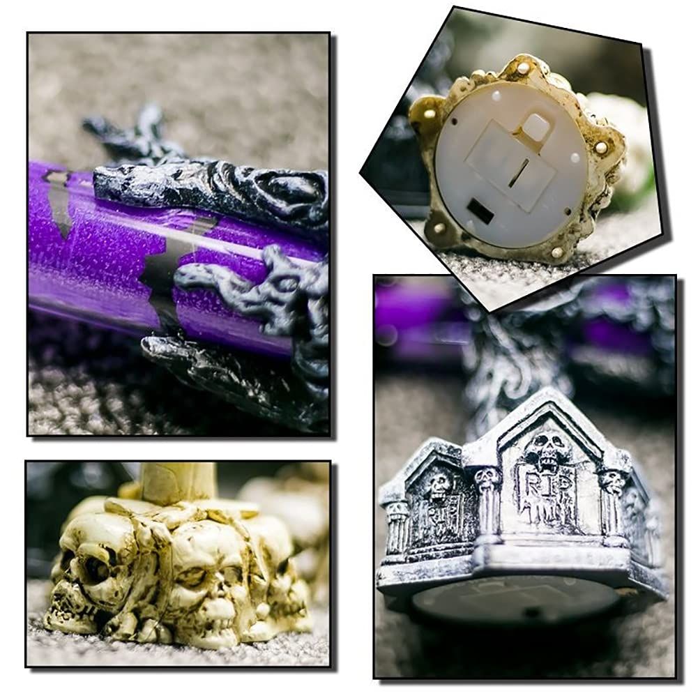 Simulation flame candle lights with ghost-themed holders for Halloween or ghost festival decor, suitable for bar or KTV decoration.