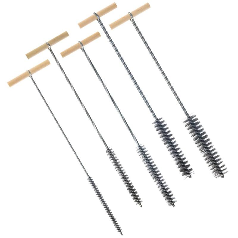 Set of five stainless steel drill hole brushes in various sizes for cleaning, compatible with hammer drills, by Everything Baby.