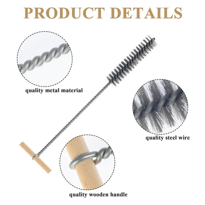 Set of five stainless steel drill hole brushes in various sizes, ideal for cleaning and maintenance with hammer drills.