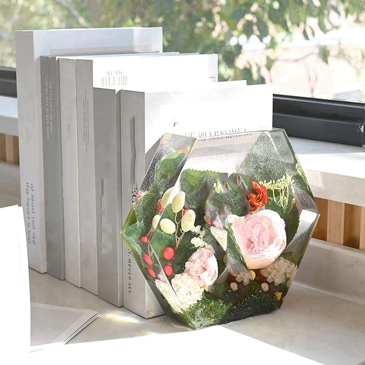 Large 10-inch hexagon silicone mold for resin, ideal for flower preservation, from Everything Baby, perfect for craft projects.