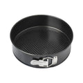 Stainless steel spring baking tray with detachable base and non-stick surface for pretend play baking activities in baby and kid's toy set.
