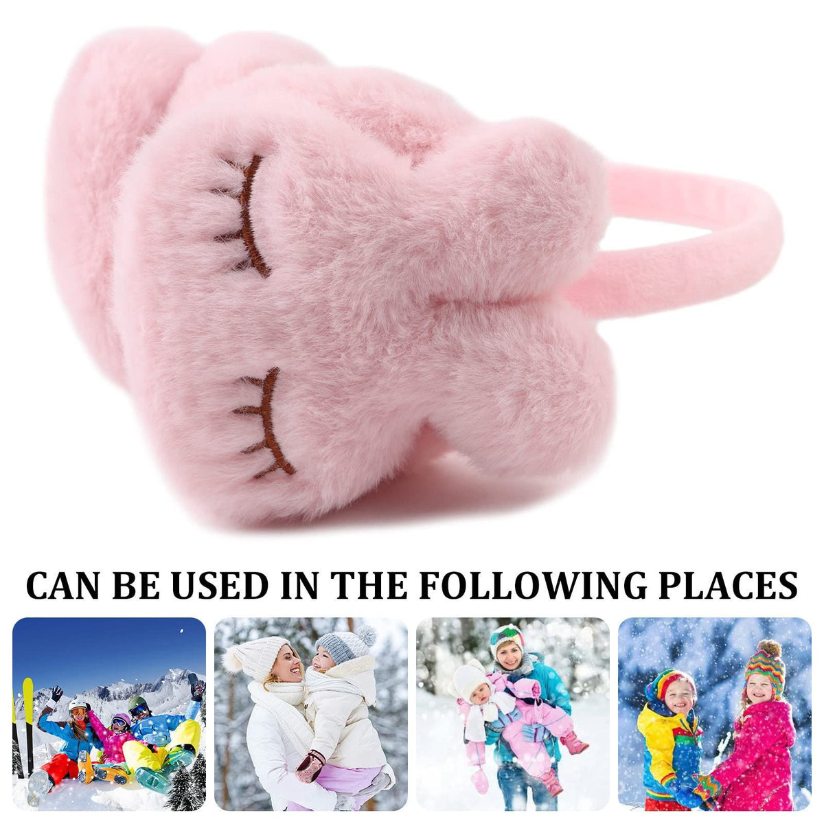 Soft plush fluffy ear muffs for kids by Everything Baby, foldable winter earmuffs for girls and boys to keep warm in cold weather.