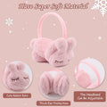 Pink plush fluffy ear muffs for women and kids, foldable winter ear warmer with soft material, ideal for cold weather.