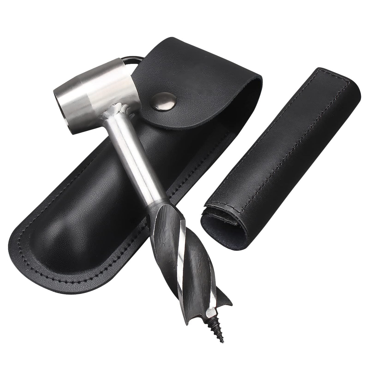 Wooden outdoor hand drill tool set for kids, including support roller drill, used for jungle survival and outdoor play activities.
