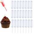 Set of 50 plastic cupcake pipettes with 4ml squeeze droppers, ideal for liquid transfer and decoration in baking and kids' nursing.