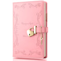 Pink girls' diary with a heart-shaped lock and key, refillable leather journal for teens, featuring cute design and playful details.