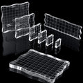 Seven clear acrylic stamp blocks with grid and grip, ideal for kids' scrapbooking and decorative stamping projects.