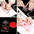 Set of 7 clear acrylic stamp blocks with grid and grip for kids' scrapbooking and stamping projects, from Everything Baby.
