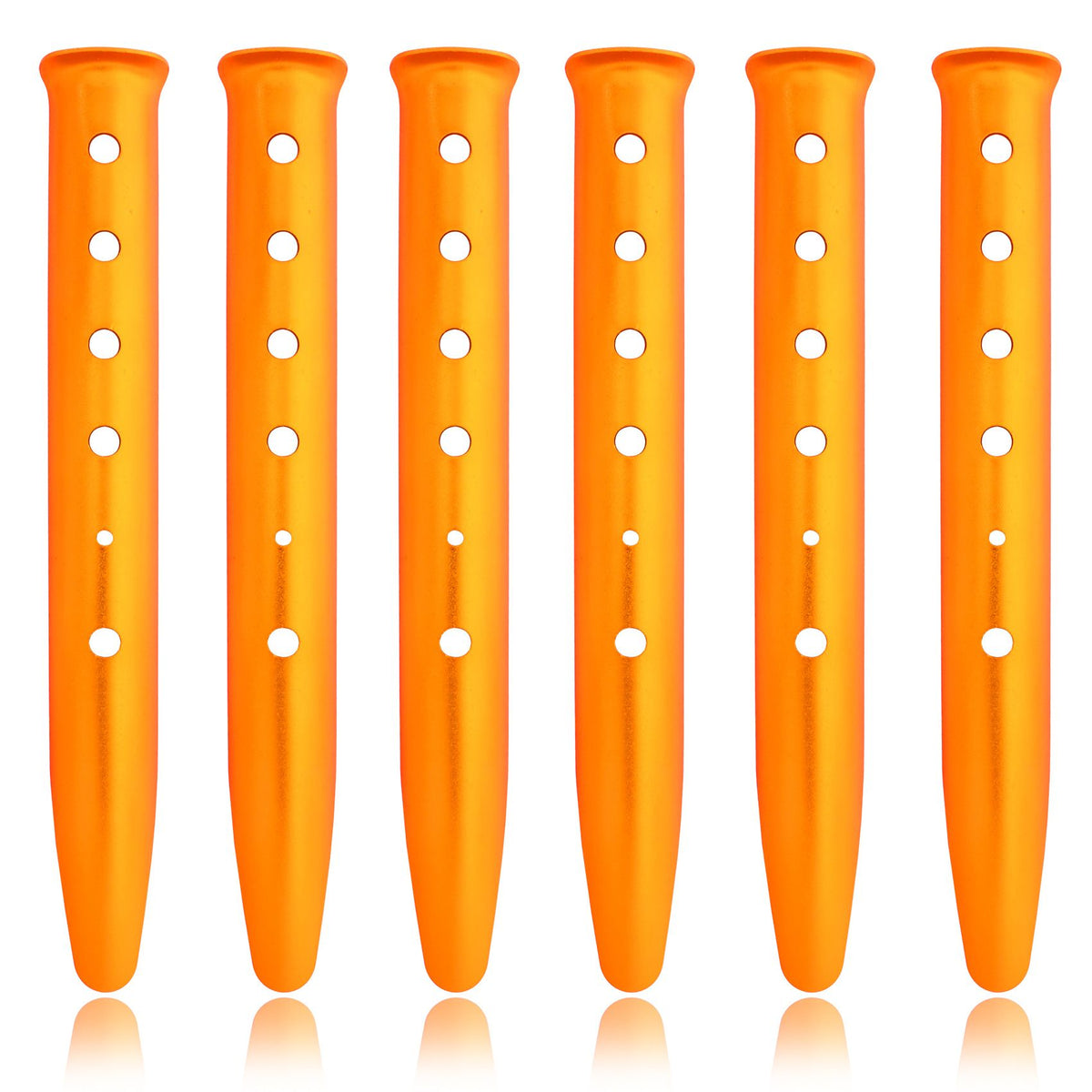 Lightweight aluminum U-shaped snow and sand tent stakes for camping and outdoor activities, suitable for camping, hiking, and backpacking.