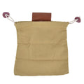 Foldable canvas fruit collecting bag with adjustable waist belt, lightweight harvest tote suitable for camping and foraging.