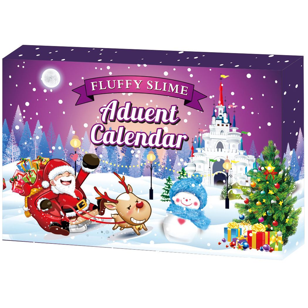 Purple wind-up timer with alarm, bubble glue, and crystal clay for kids' pretend play, part of Everything Baby's advent countdown toys.