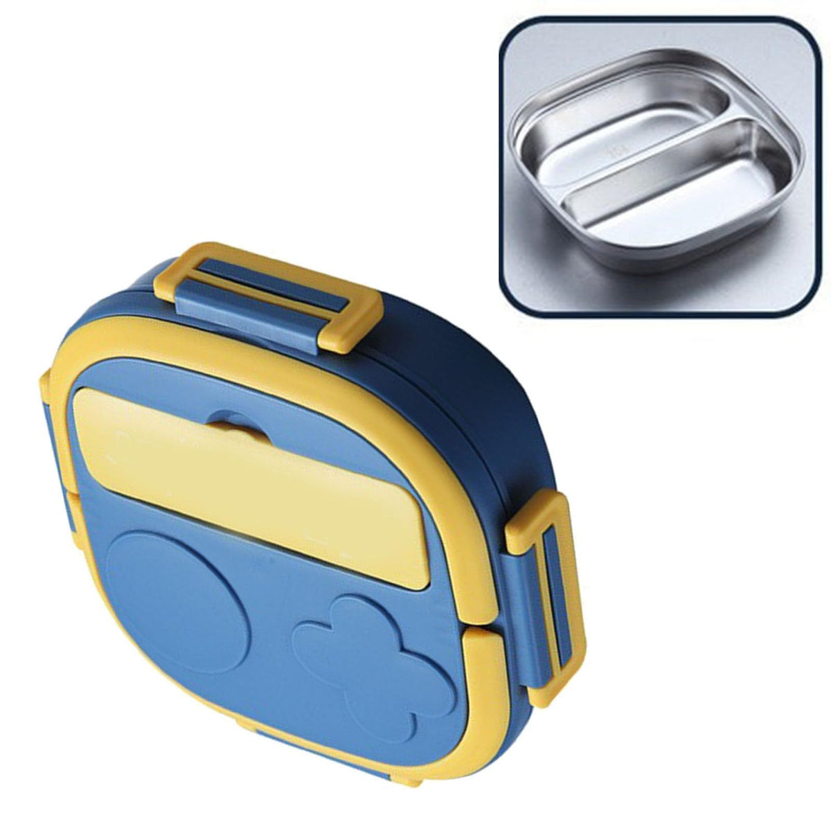 Large stainless steel divided lunch box with multiple compartments for kids, ideal for home or outdoor use by Everything Baby.