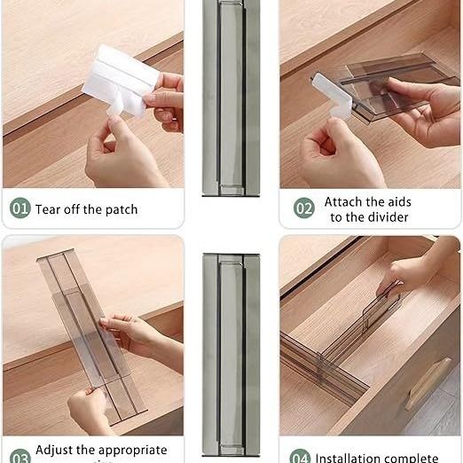 Adjustable transparent plastic drawer partition from Everything Baby, designed for flexible organization in changing table drawers.