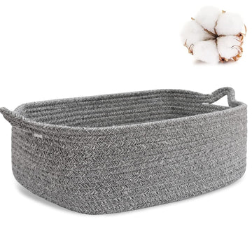 Woven cotton rope storage basket for baby nursery, cube changing table organizer, toy box for kids, small dog and cat storage.