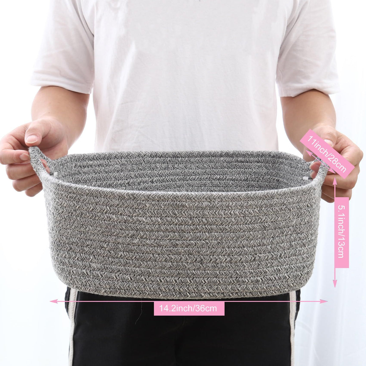 Woven cotton rope storage basket by Everything Baby, cube-shaped toy bin for nursery, towels, or small pet toys.