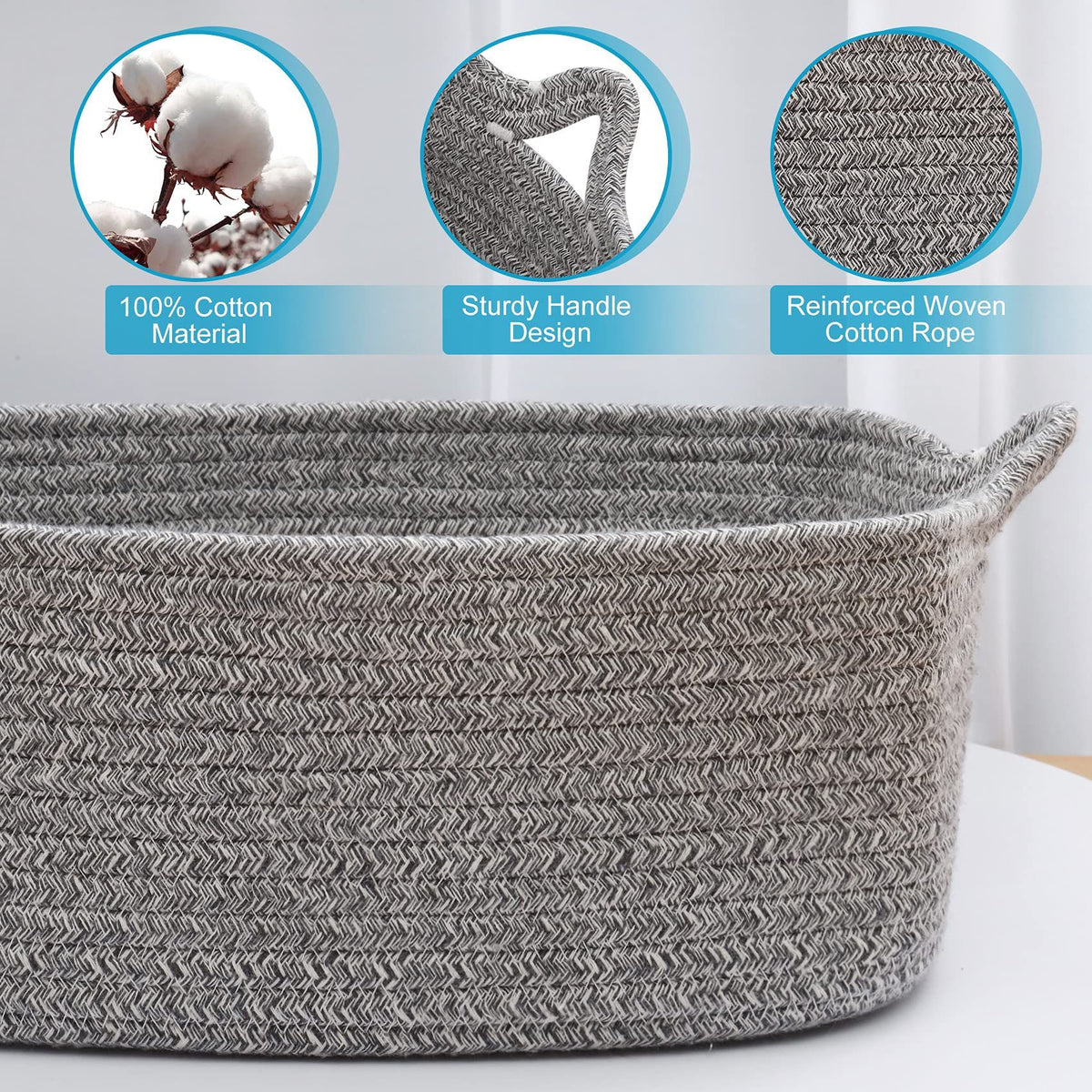 Woven cotton rope storage basket for baby nursery, cube changing table organizer, toy box for small pets, by Everything Baby.