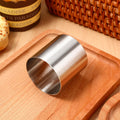 Stainless steel round cake ring mold for mousse, dessert, and pastry, used in baking and cooking.