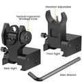 Foldable flat-top co-witness sights with flip-up iron front and rear sights for toy rifles, compatible with dot sights, by Everything Baby.