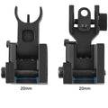 Flip up iron sights for toy guns, includes front and rear foldable co-witness sights, compatible with dot sight accessories.