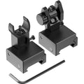 Foldable front and rear iron sights for tactical rifles, compatible with dot sights and designed for flat-top co-witness setups.
