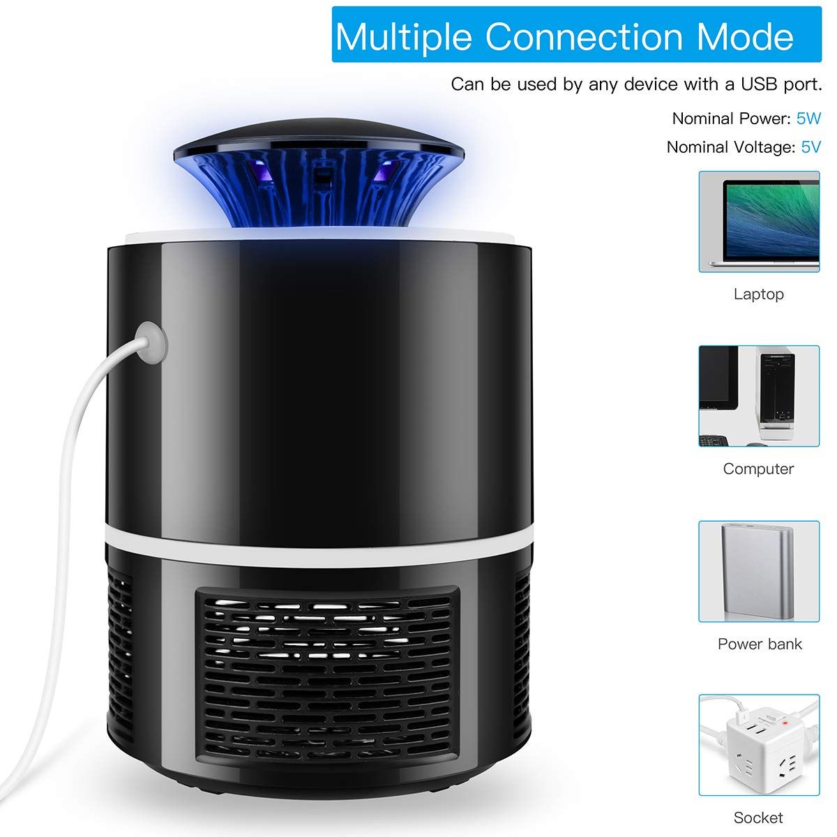 Portable LED bug zapper by Everything Baby, indoor and outdoor insect trap with USB charging, low noise, suitable for home, garden, camping