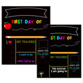 Double-sided 12x10 inch reusable wooden chalkboard for kids' first day of school, ideal for back-to-school activities and displays.
