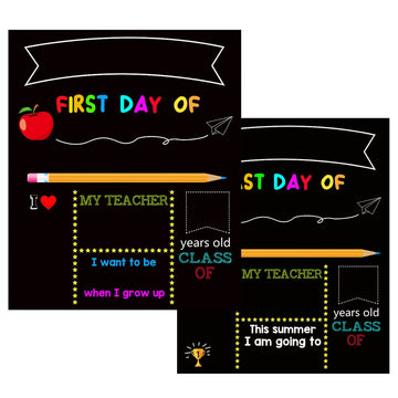 Double-sided 12x10 inch reusable wooden chalkboard for kids' first day of school, ideal for back-to-school activities and displays.
