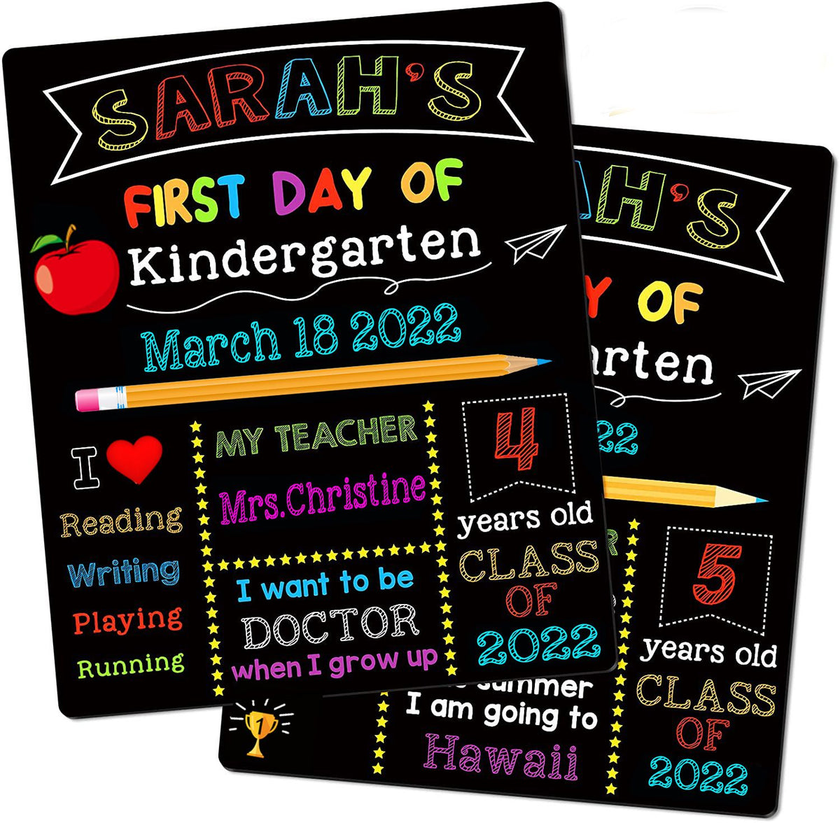 Double-sided 12x10 inch wooden first day of school sign for kids, reusable chalkboard, part of kids' furniture by Everything Baby.