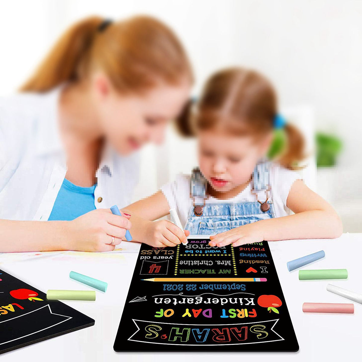 Double-sided 12x10 inch wooden chalkboard for kids, reusable first day of school sign, part of kid’s furniture by Everything Baby.