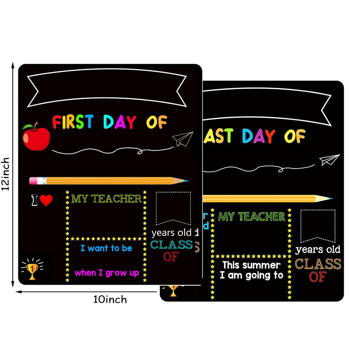 Double-sided 12x10 inch wooden first day of school sign for kids, reusable chalkboard for back-to-school décor by Everything Baby.