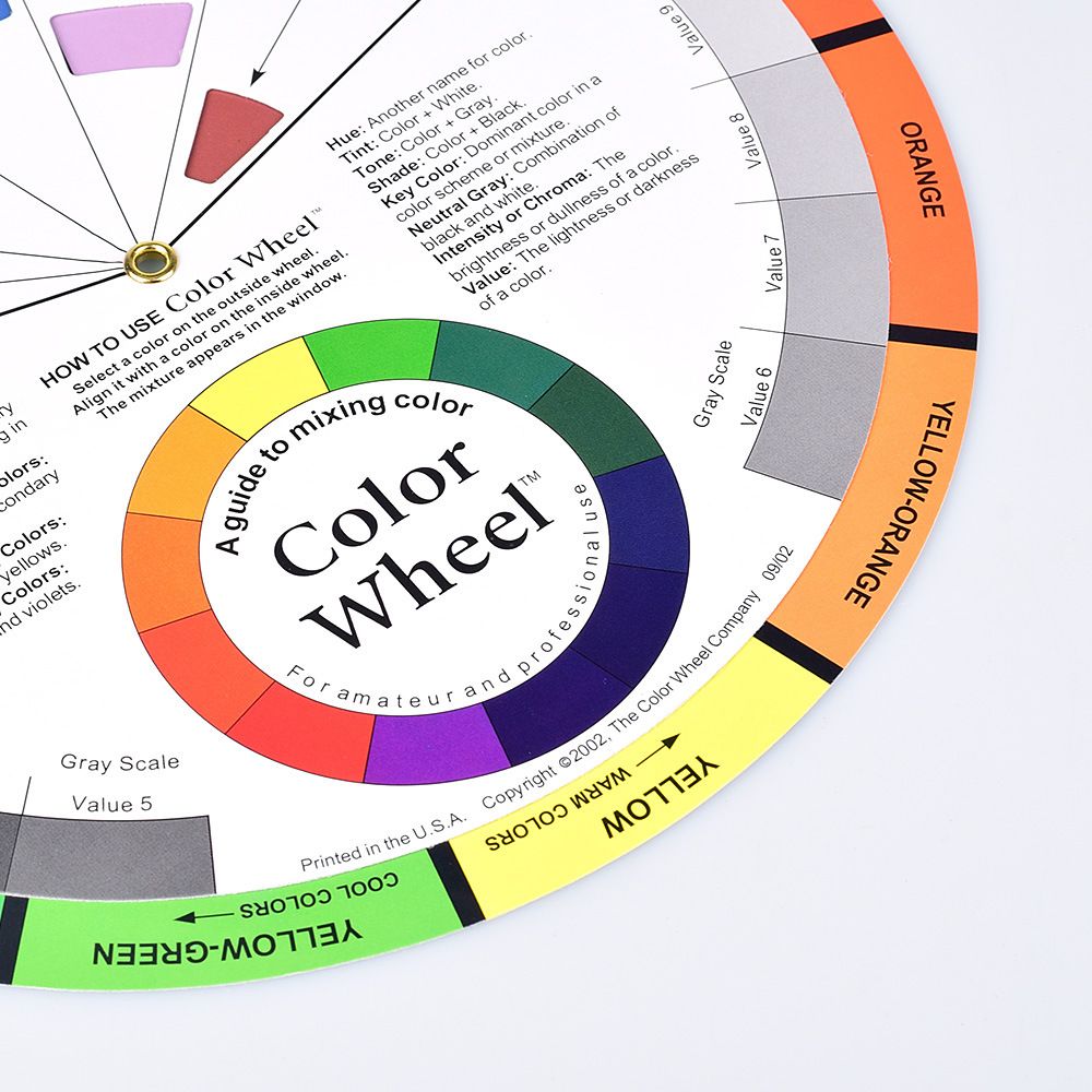 Creative color wheel and blending board chart for kids' art and makeup painting, showing color mixing and blending techniques.