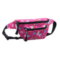 Cute cartoon dinosaur and unicorn fanny pack for kids, featuring a two-layer zipper waist bag with adjustable strap.