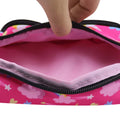 Cute cartoon dinosaur unicorn fanny pack for kids, featuring two-layer zipper design, adjustable strap, and playful dinosaur and unicorn print.