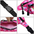 Cute cartoon dinosaur unicorn fanny pack for kids with adjustable strap, two-layer zipper waist bag featuring colorful dinosaur and unicorn design.