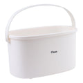 Plastic bath basket and storage tote for kids, features compartments for toys, shampoo, and shower essentials, by Everything Baby.