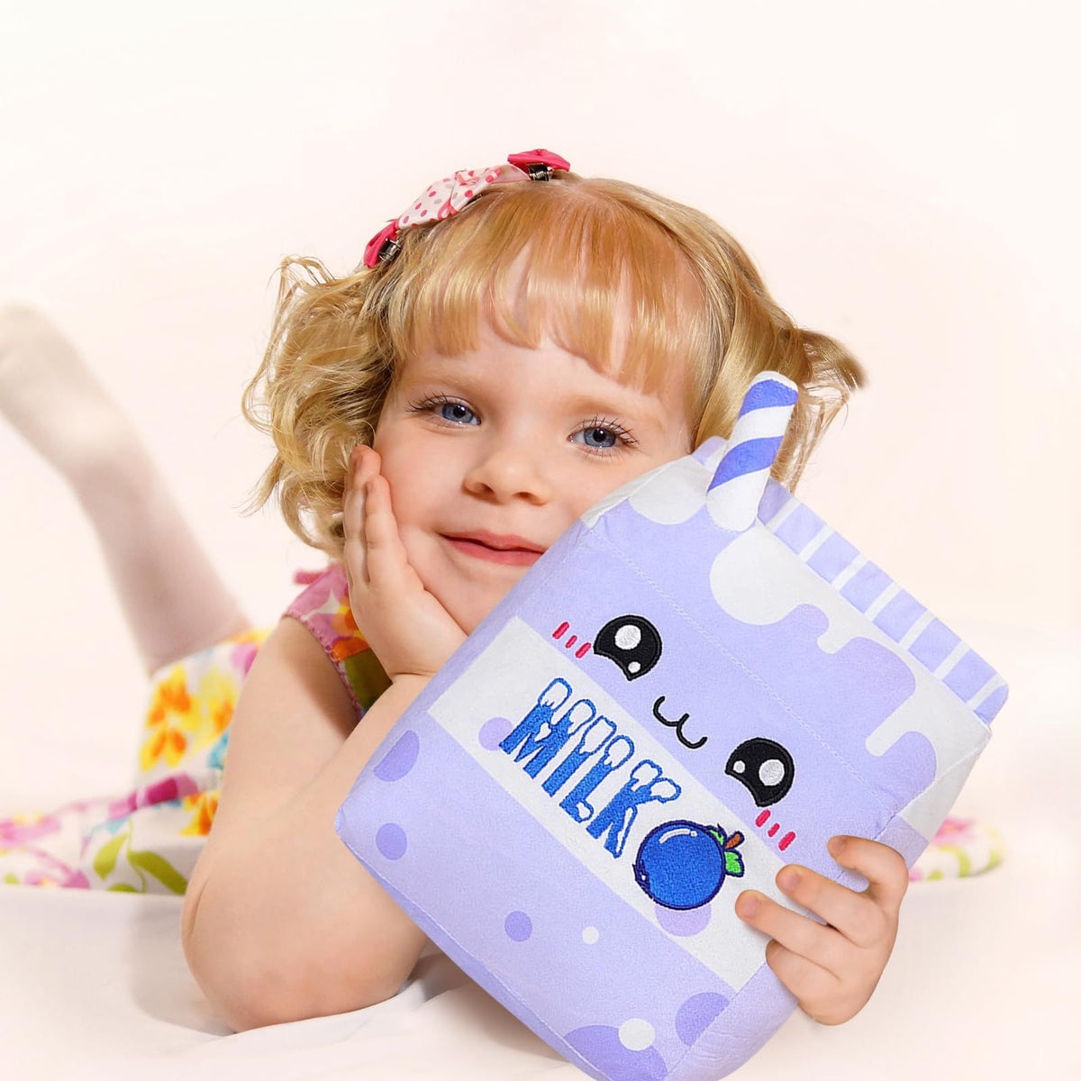 Soft blue and purple blueberries milk plush pillow, cute stuffed animal toy for kids, perfect for cuddling and gift-giving.