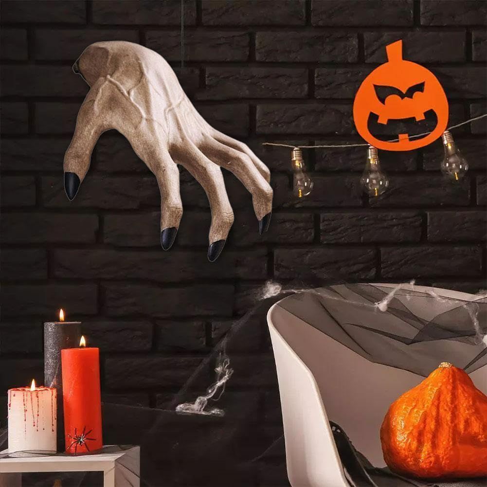 Realistic life-size Halloween skeleton hands made of resin, designed for spooky pretend play and Halloween decorations.