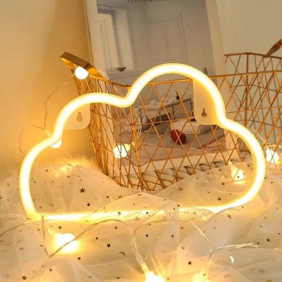 LED cloud neon sign for wall decor, shaped cloud light for bedroom aesthetics, suitable for teens and kids' pretend play areas