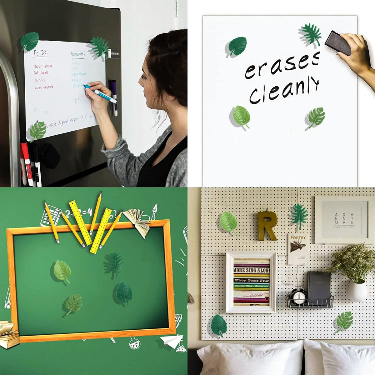 12 PCS random plant fridge magnets set featuring mini tropical leaf designs, fun and cute magnetic decorations for kitchen or office.