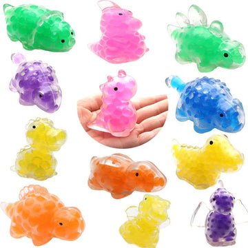 Colorful dinosaur-shaped stress relief toy with smooth edges and clear textures, designed for kids' sensory and art play.
