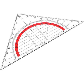 Colorful plastic geometry set square with drafting triangle for kids' art and drawing activities, featuring bright colors and precise edges.