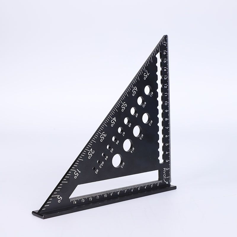 Aluminum alloy rafter square and slide ruler set for precise woodworking, used by carpenters for accurate measurements.