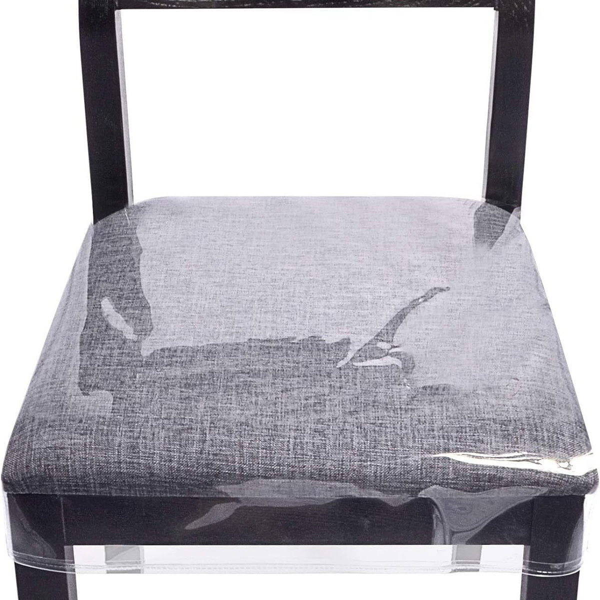 Clear plastic chair covers for dining and kids' seats, waterproof, adjustable vinyl protector for baby and kid's pretend play.